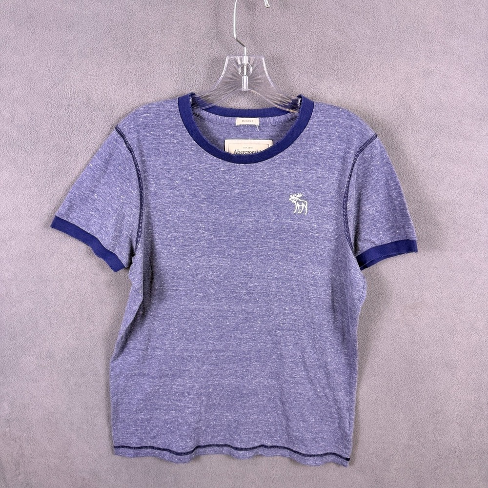 Abercrombie & Fitch Muscle Tee Shirt Short‎ Sleeve Blue Cotton Blend Logo EUC